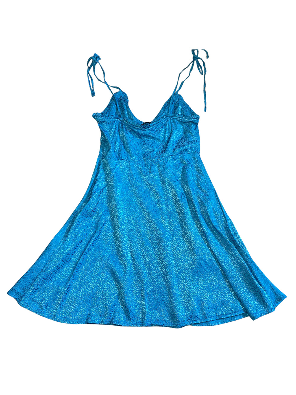 Zara Blue Satin Effect Mini Dress Royal Blue Tie Strap Covered Button Size XS